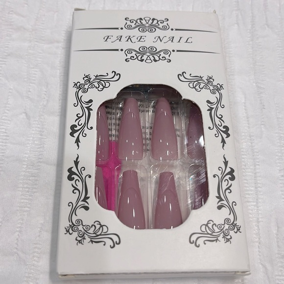 Fake nail long French pink press‎ on nails - Picture 2 of 4